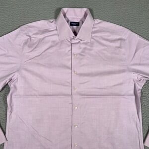 Proper Cloth Shirt Mens 17 34 Pink Multi Grid Twill Stretch‎ Button Up Casual